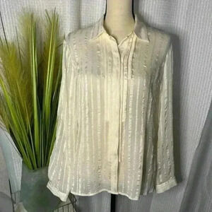 Additions Chico’s Women’s 1 M Ivory Ruffled Textured Chiffon Long Sleeve Tunic